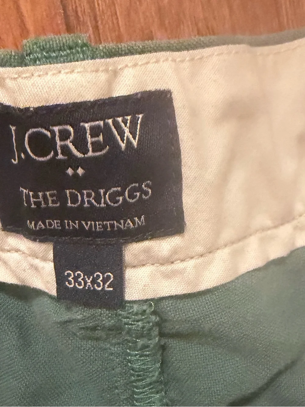 J. Crew The Driggs Chino Pants low rise slim, tailored green size 33x32